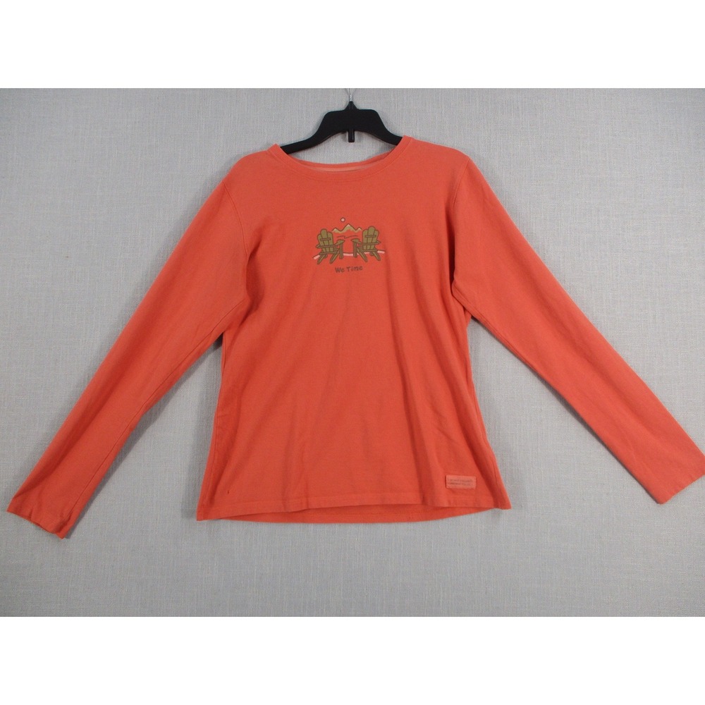Life is Good Women Small Orange We Time Adirondack Chair Graphic Long Sleeve Tee